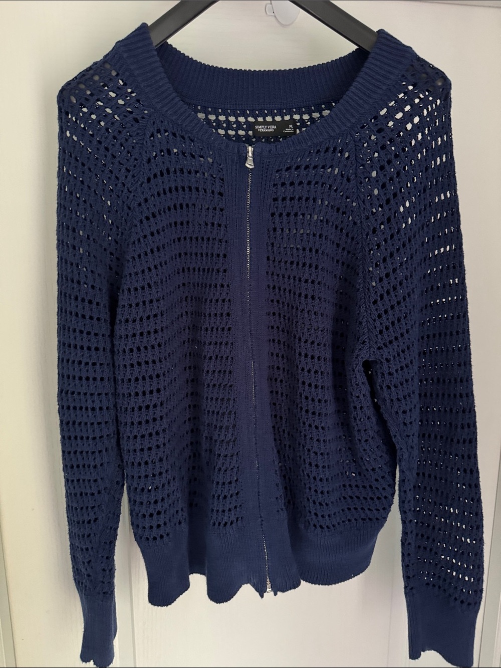 Simply Vera Vera Wang Navy Open-Knit Zip Cardigan